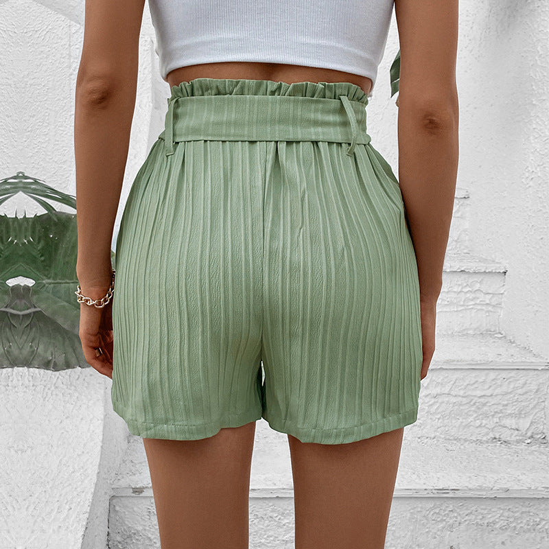 Women Green Mid-Rise Self Designed Shorts