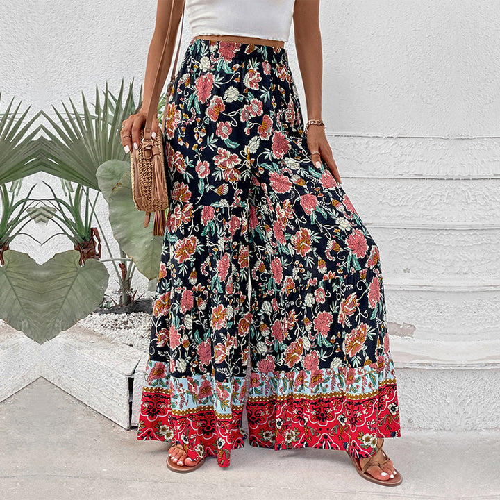 Women Black Floral Printed Parallel Trousers