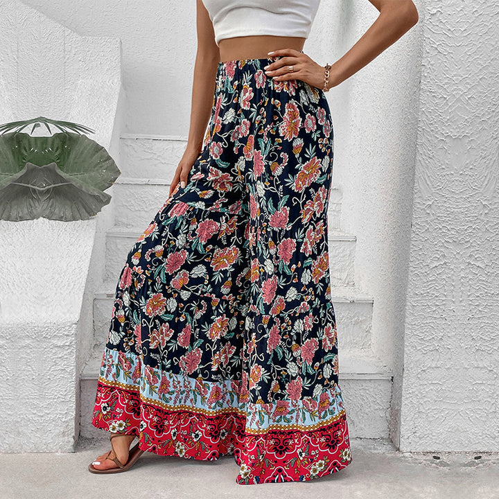 Women Black Floral Printed Parallel Trousers