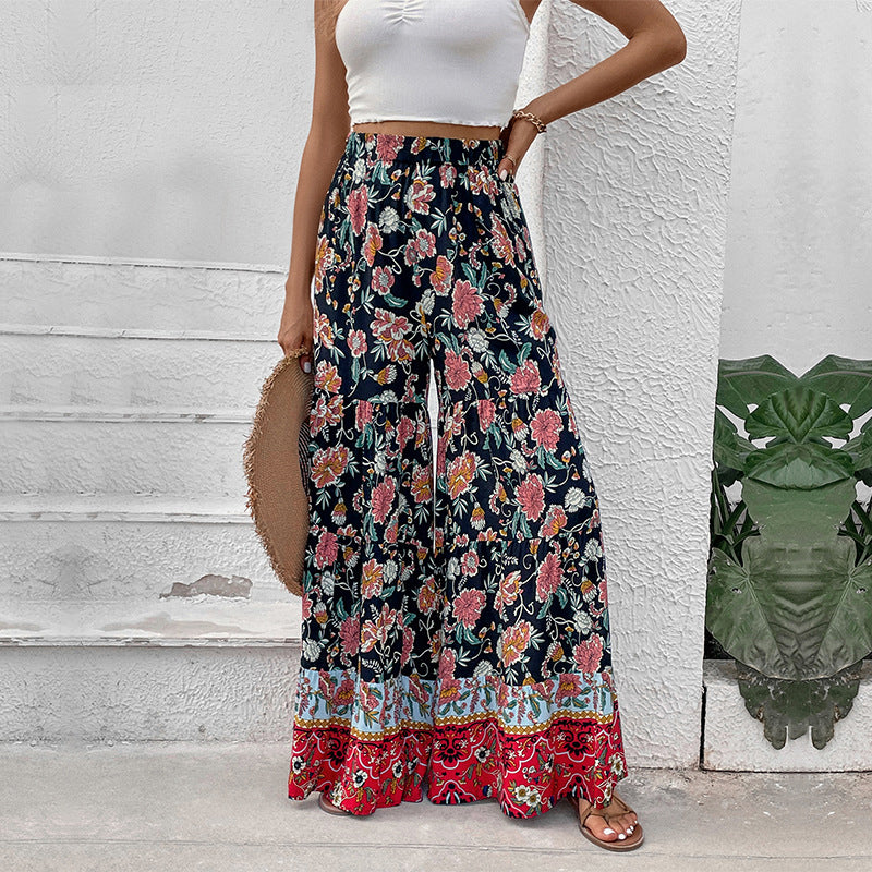 Women Black Floral Printed Parallel Trousers