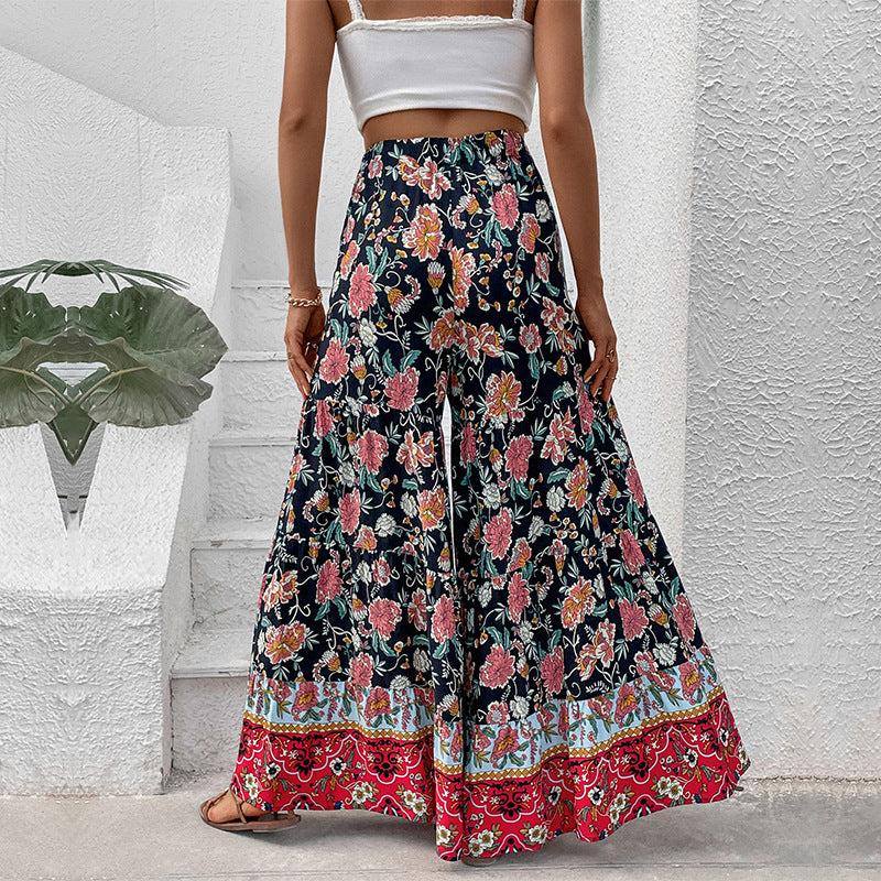 Women Black Floral Printed Parallel Trousers