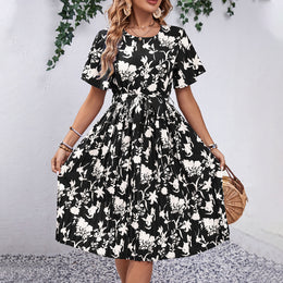 Floral Printed Flared Sleeves Fit & Flare Midi Dress