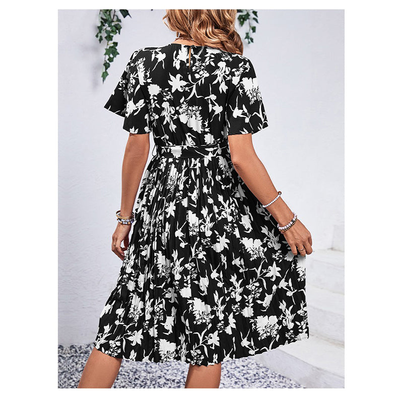 Floral Printed Flared Sleeves Fit & Flare Midi Dress