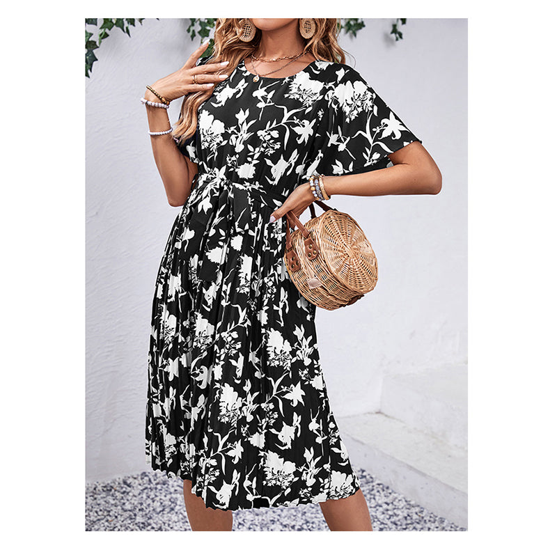 Floral Printed Flared Sleeves Fit & Flare Midi Dress