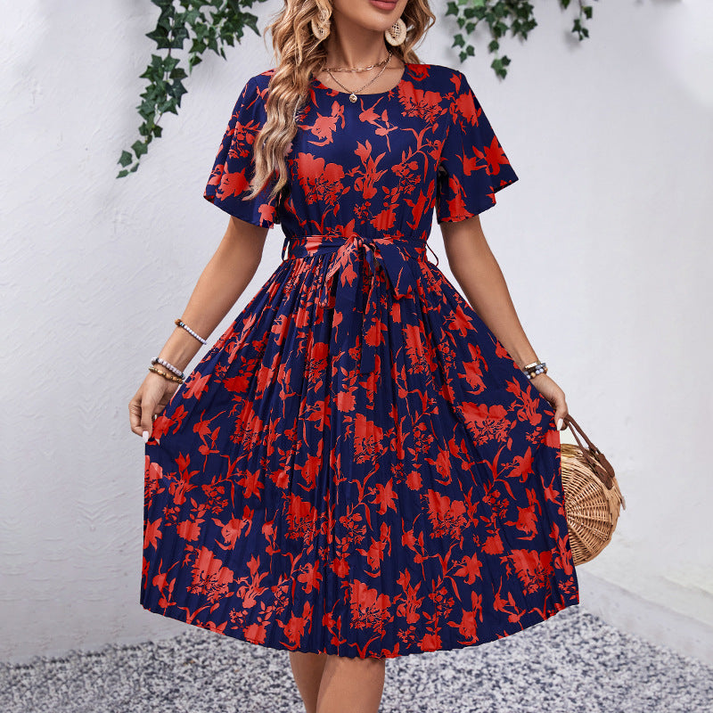 Floral Printed Flared Sleeves Fit & Flare Midi Dress