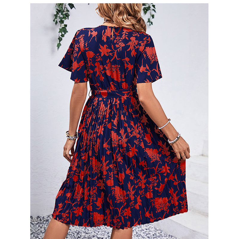 Floral Printed Flared Sleeves Fit & Flare Midi Dress