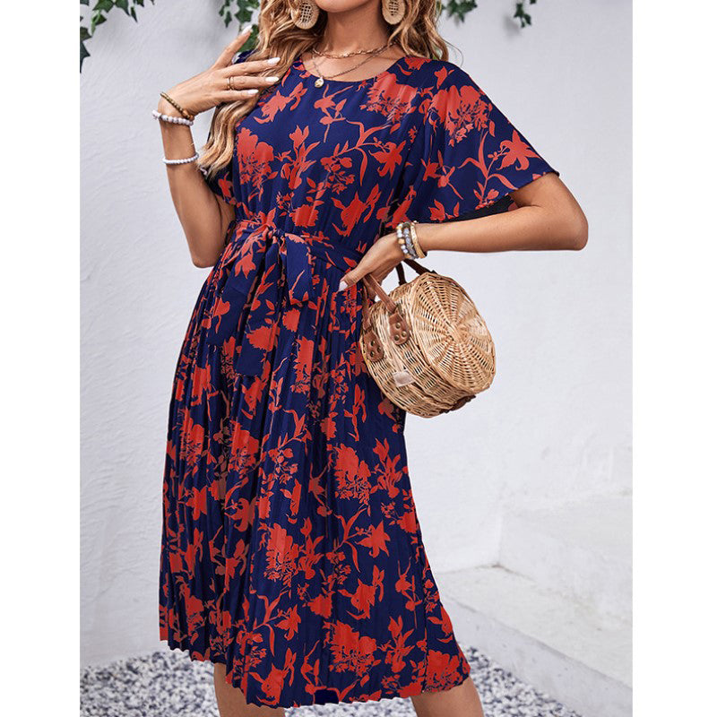Floral Printed Flared Sleeves Fit & Flare Midi Dress