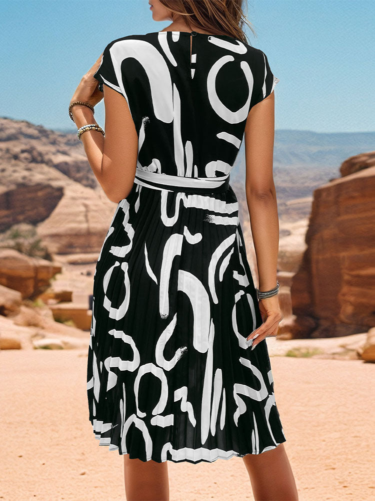 Abstract Printed Fit & Flare Midi Dress