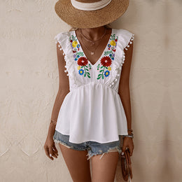 White Flutter Sleeve Peplum Top