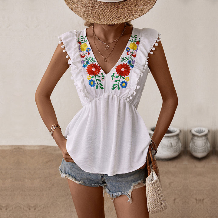 White Flutter Sleeve Peplum Top