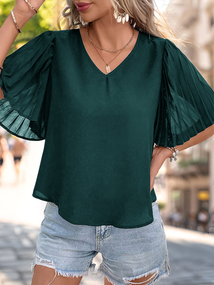V-Neck Flared Sleeves Casual Top