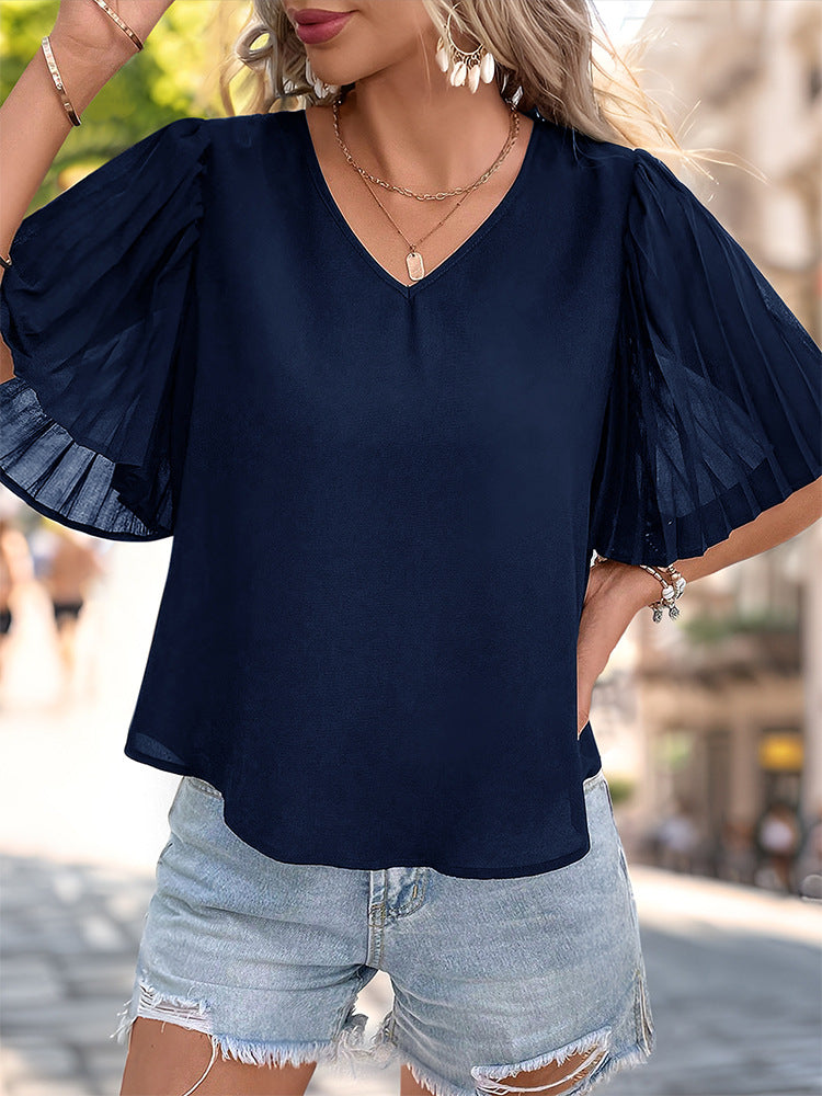 V-Neck Flared Sleeves Casual Top