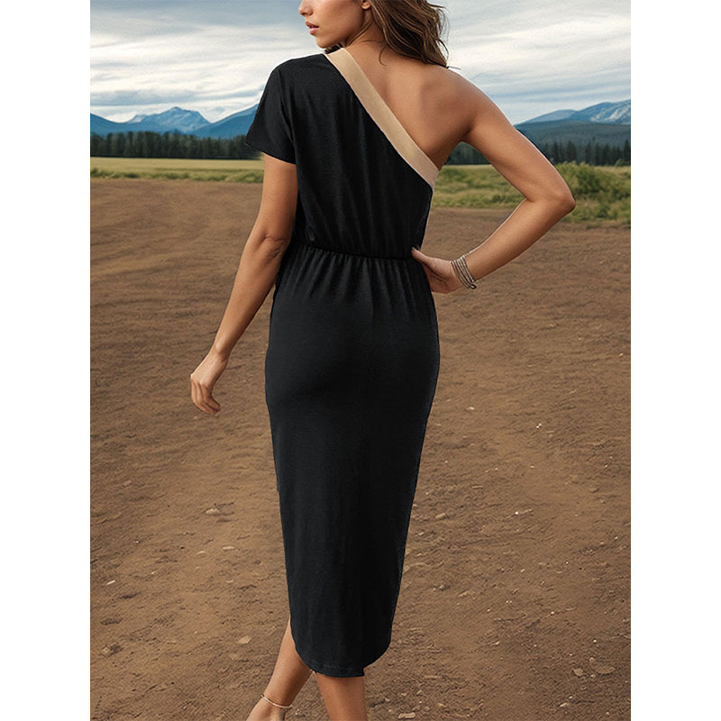 Women One Shoulder Solid Dress