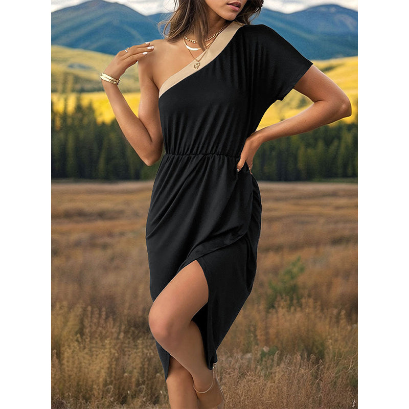 Women One Shoulder Solid Dress