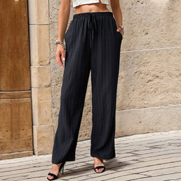 Women Black Mid-Rise Parallel Trousers