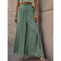 Women Ethnic Motifs Printed Flared High-Rise Easy Wash Pleated Trousers