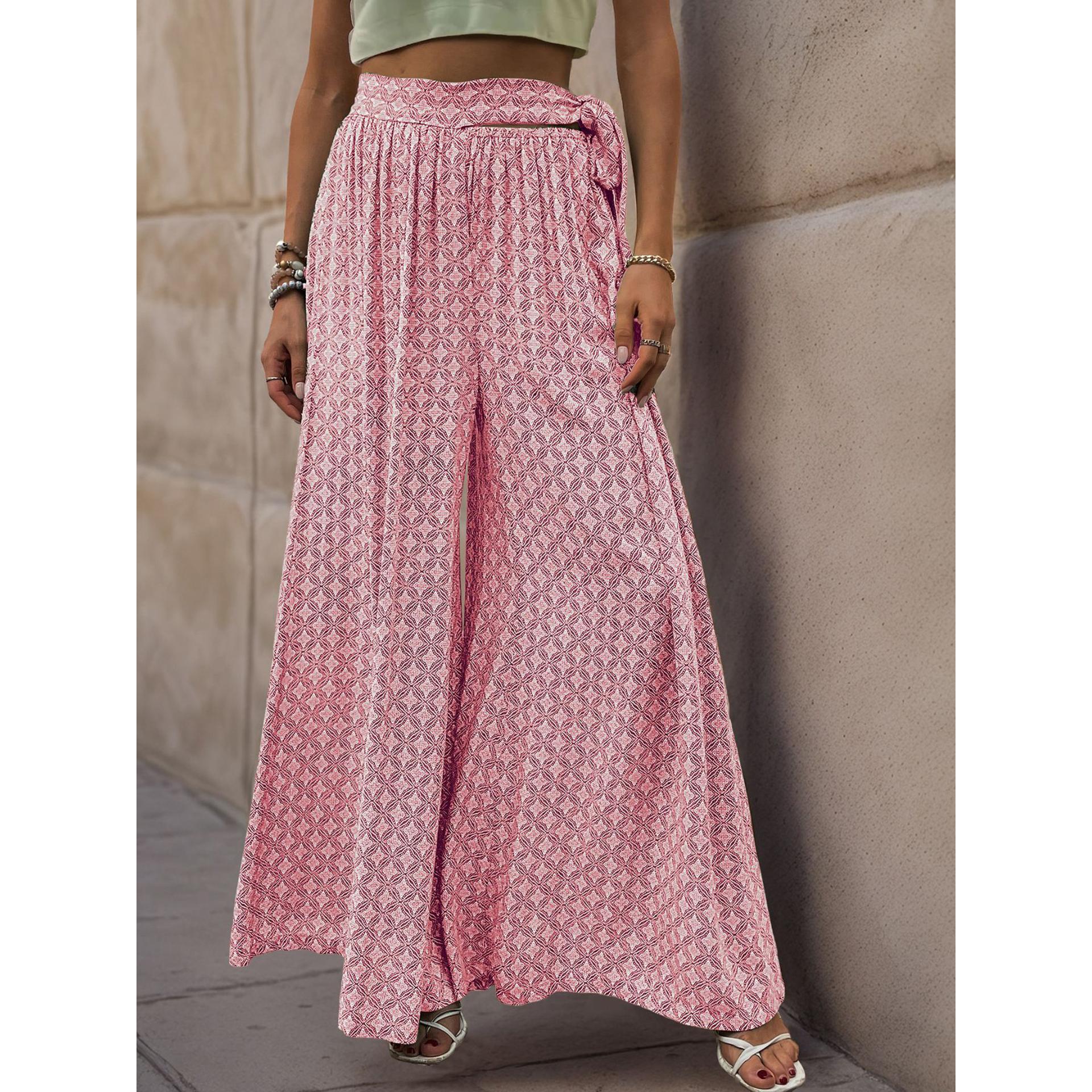 Women Ethnic Motifs Printed Flared High-Rise Easy Wash Pleated Trousers