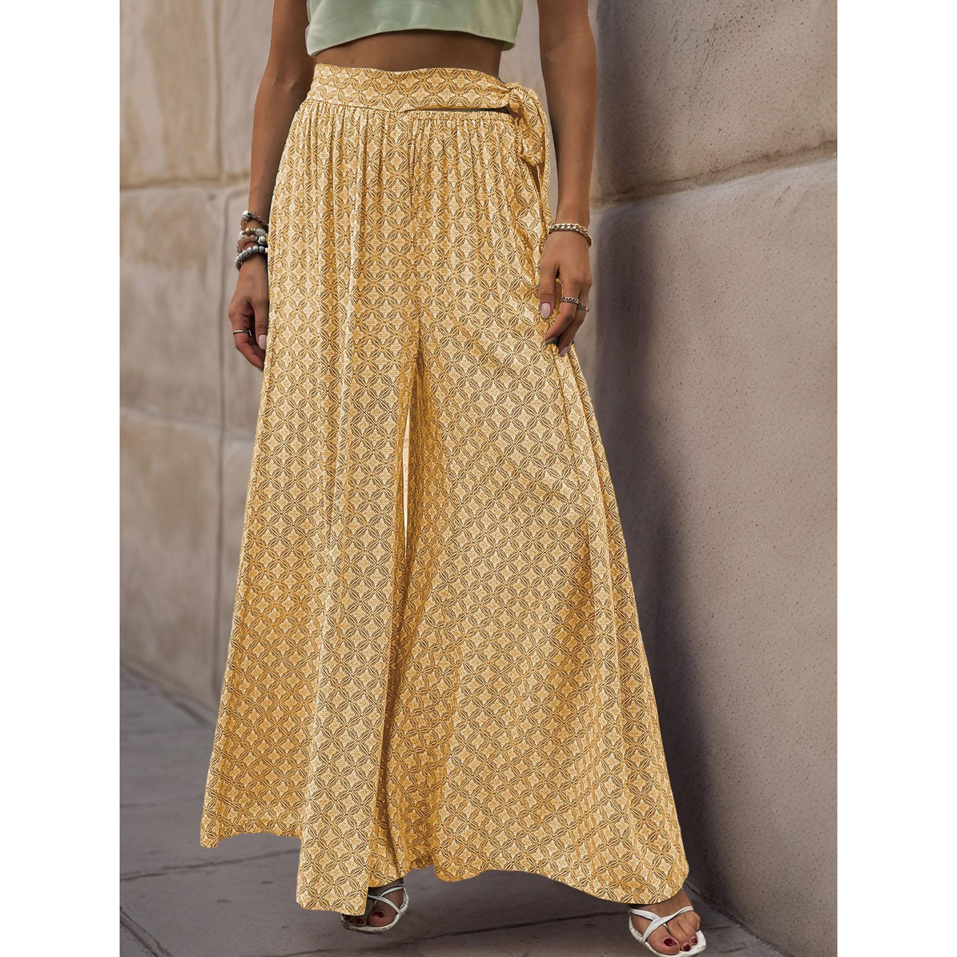 Women Ethnic Motifs Printed Flared High-Rise Easy Wash Pleated Trousers