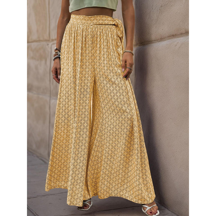 Women Ethnic Motifs Printed Flared High-Rise Easy Wash Pleated Trousers