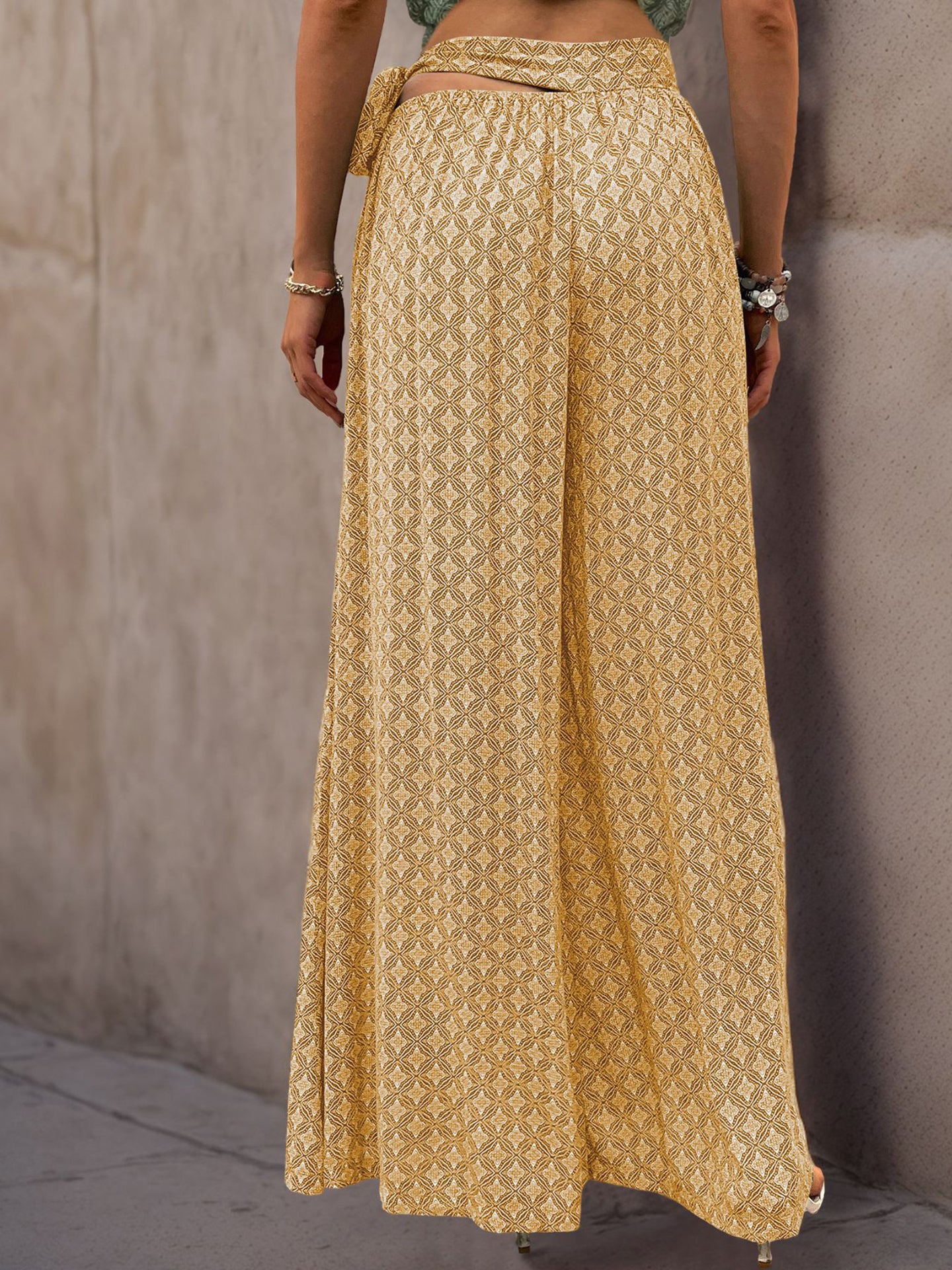 Women Ethnic Motifs Printed Flared High-Rise Easy Wash Pleated Trousers