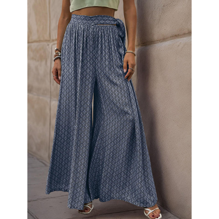 Women Ethnic Motifs Printed Flared High-Rise Easy Wash Pleated Trousers