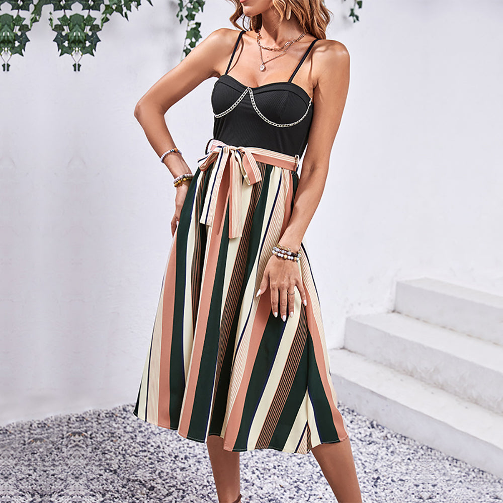 Colourblocked Crepe Fit & Flare Midi Dress