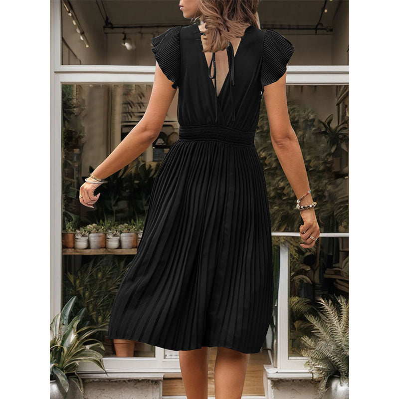 V-Neck Flutter Sleeves Fit & Flare Midi Dress
