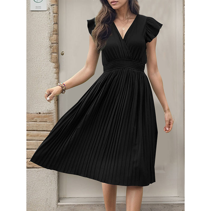 V-Neck Flutter Sleeves Fit & Flare Midi Dress