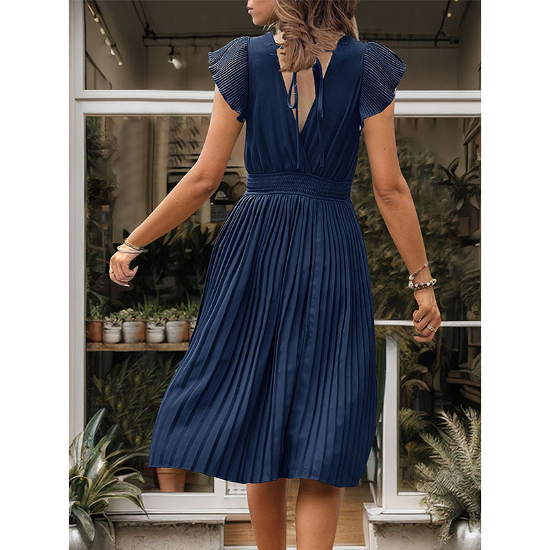 V-Neck Flutter Sleeves Fit & Flare Midi Dress