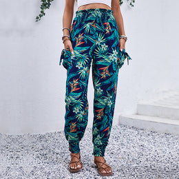 Women Floral Printed High-Rise Easy Wash Joggers Trousers