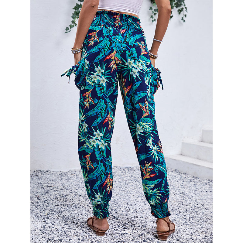 Women Floral Printed High-Rise Easy Wash Joggers Trousers
