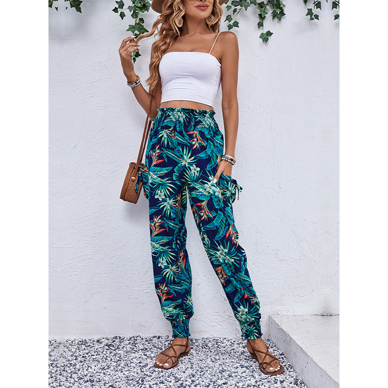 Women Floral Printed High-Rise Easy Wash Joggers Trousers