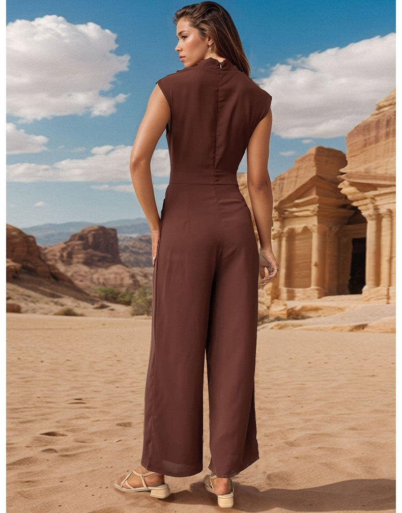 Mandarin Collar Sleeveless Basic Jumpsuit