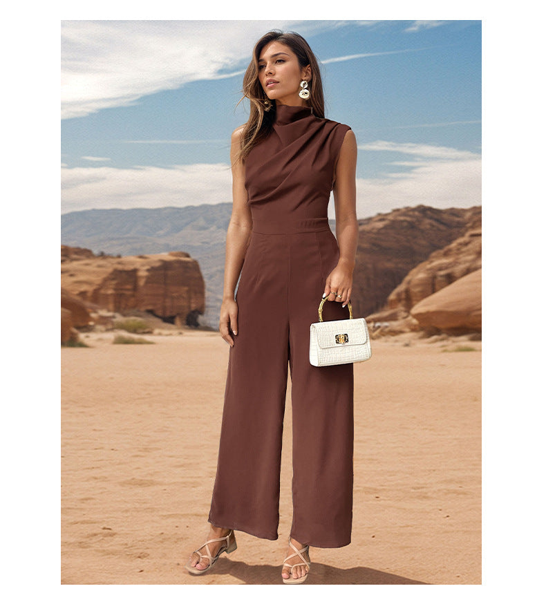 Mandarin Collar Sleeveless Basic Jumpsuit
