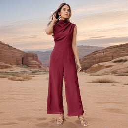 Maroon Sleeveless Basic Jumpsuit