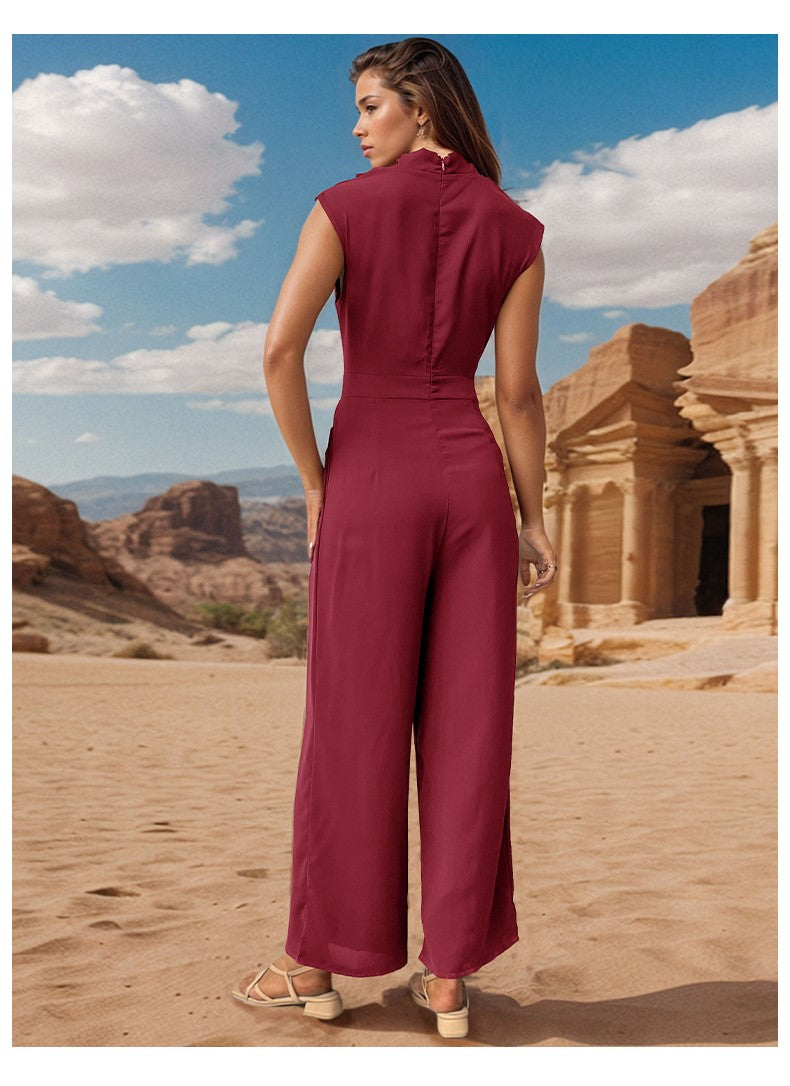 Maroon Sleeveless Basic Jumpsuit