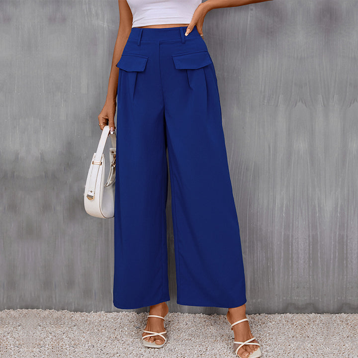 Women Blue Straight Fit High-Rise Parallel Trousers