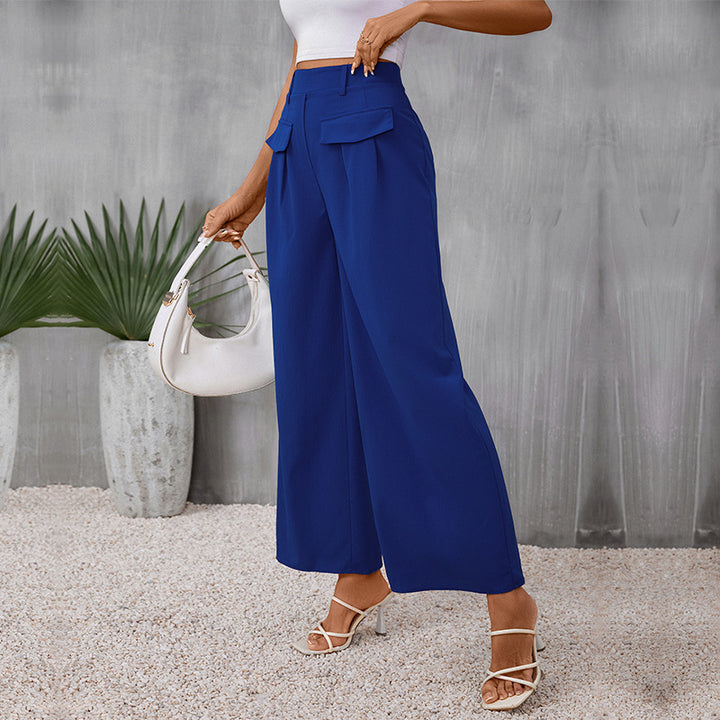Women Blue Straight Fit High-Rise Parallel Trousers
