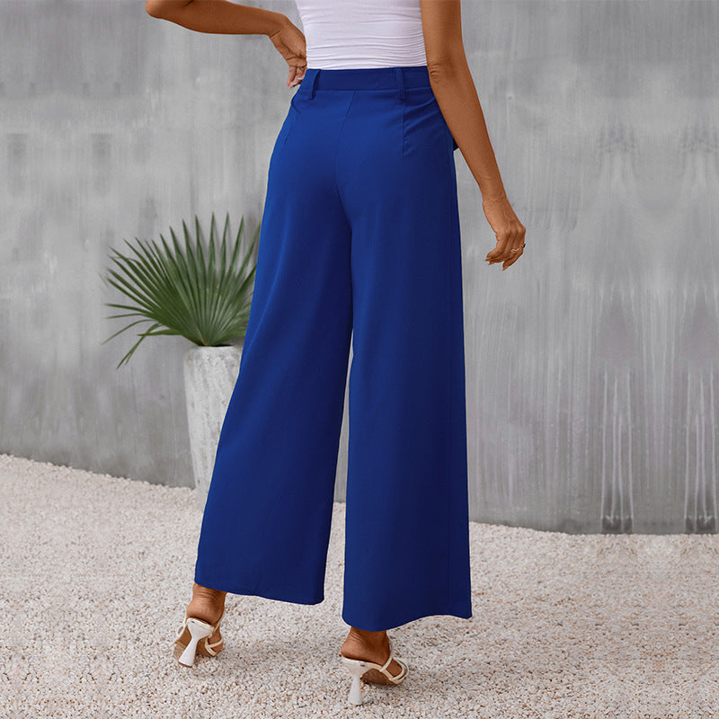 Women Blue Straight Fit High-Rise Parallel Trousers