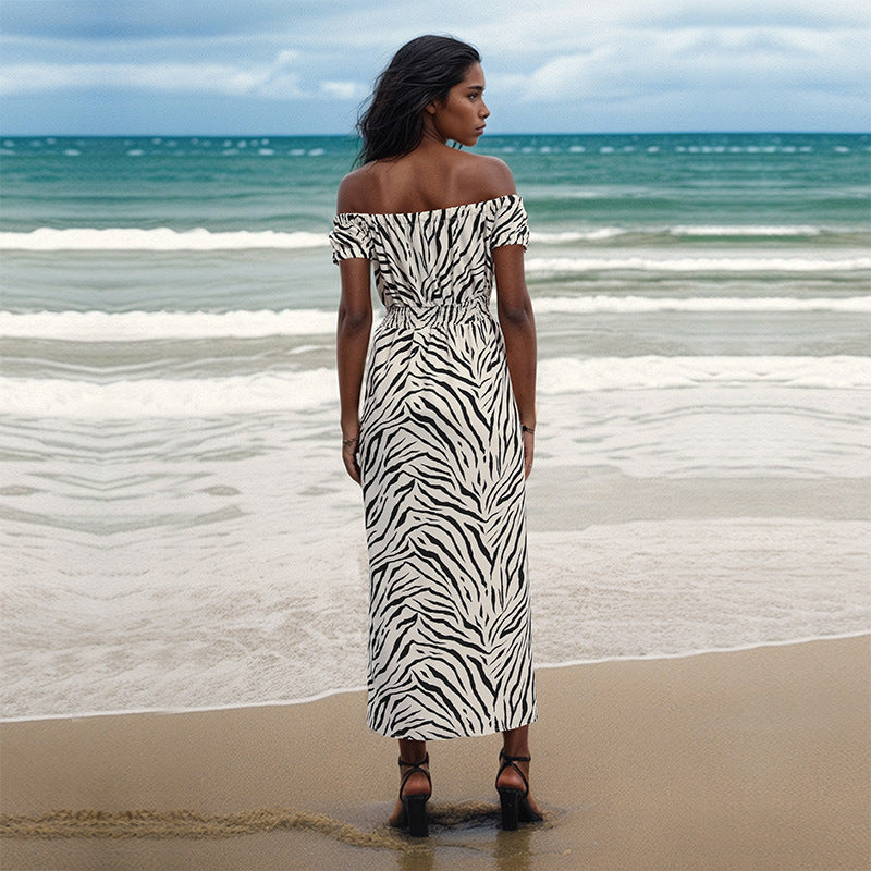 Animal Printed Off-Shoulder Maxi Dress