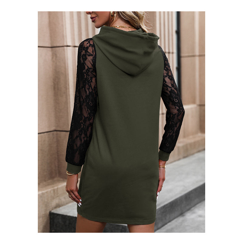 Green Hooded T-shirt Dress