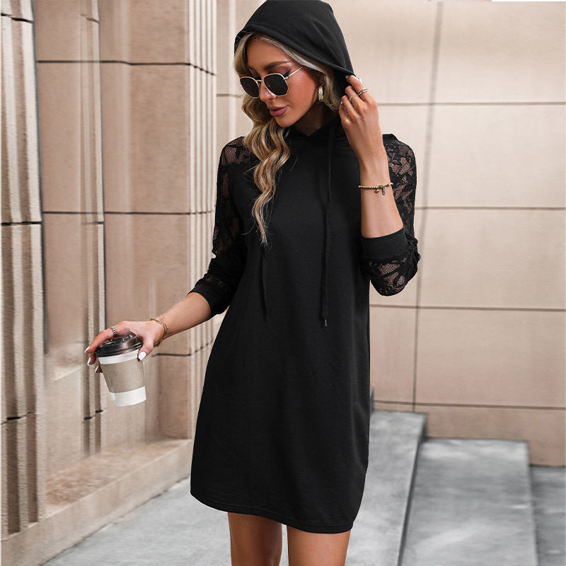 Black Hooded T-Shirt Dress