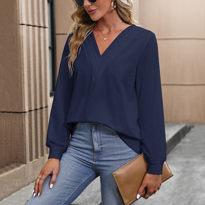 Navy Blue V-Neck Pullover Sweatshirt