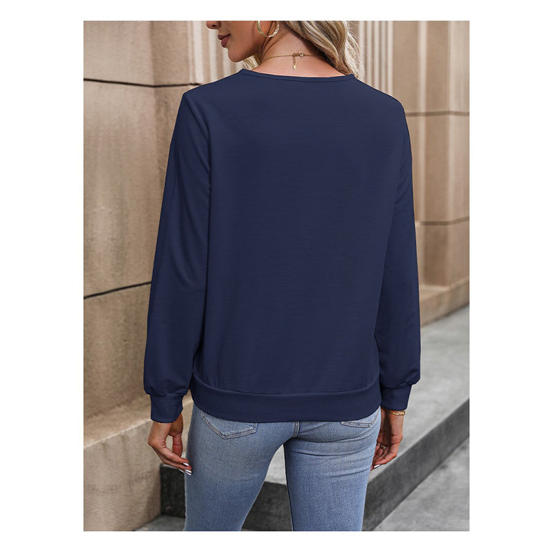 Navy Blue V-Neck Pullover Sweatshirt