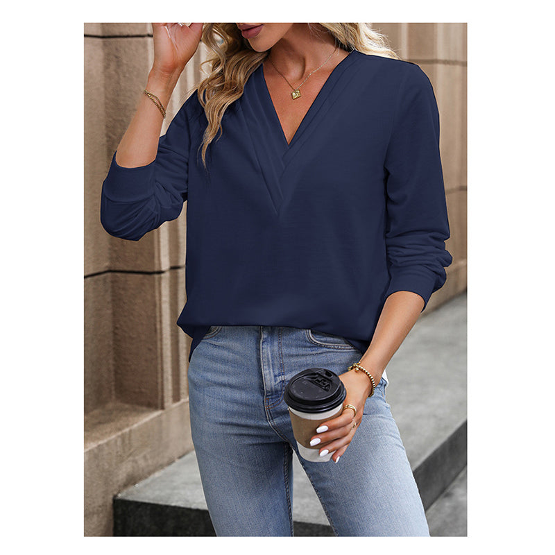 Navy Blue V-Neck Pullover Sweatshirt