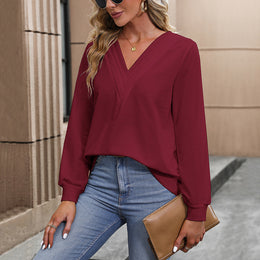 Maroon V Neck Regular Top