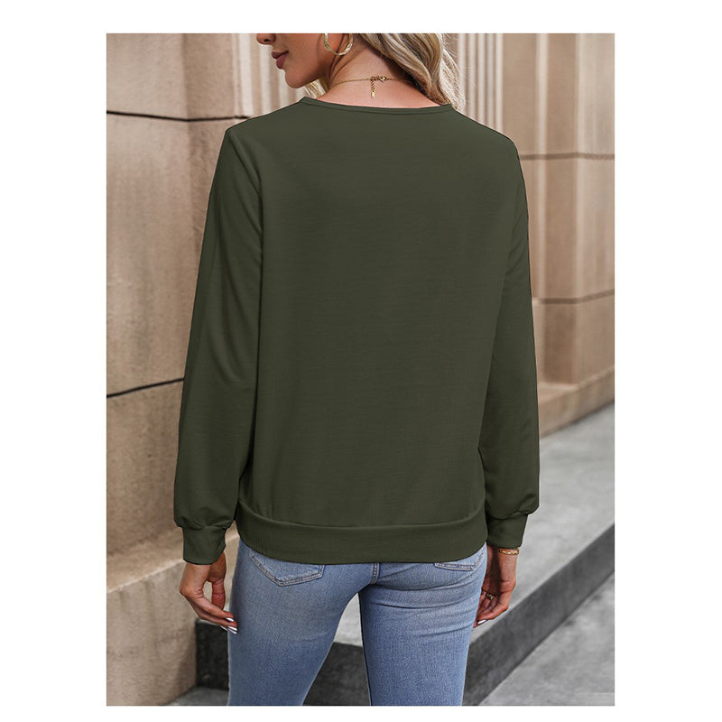 Green V-Neck Puff Sleeve Regular Top