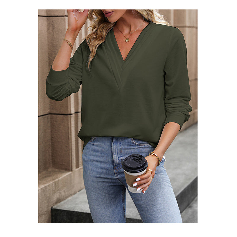 Green V-Neck Puff Sleeve Regular Top
