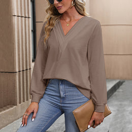 Brown V-Neck Georgette Top