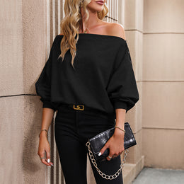 Black Off-Shoulder Puff Sleeves Top